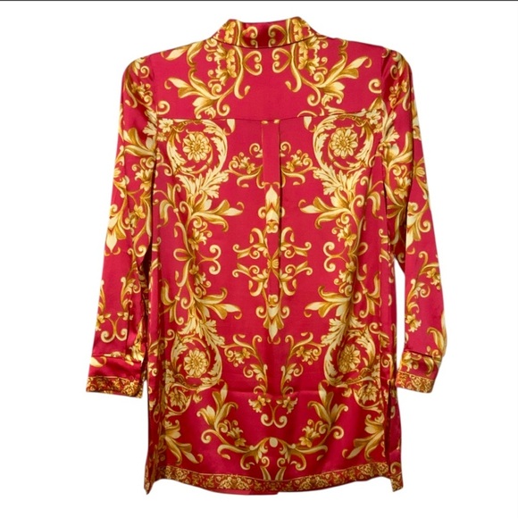 Chico's Women's Boho Ornate Scroll-Print Long Sleeve Tunic Sz Small Pink Gold - Picture 13 of 14